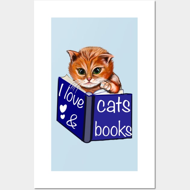 I love cats and books- green eyed Kitten reading a book. White background. For those who love books and reading Wall Art by Artonmytee